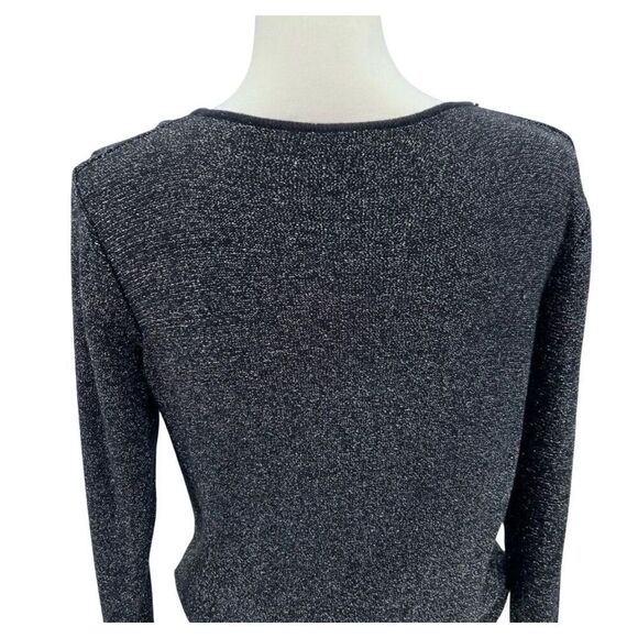 Dana Bachman Blouse Top Pullover Black Metallic Silver - Picture 5 of 6